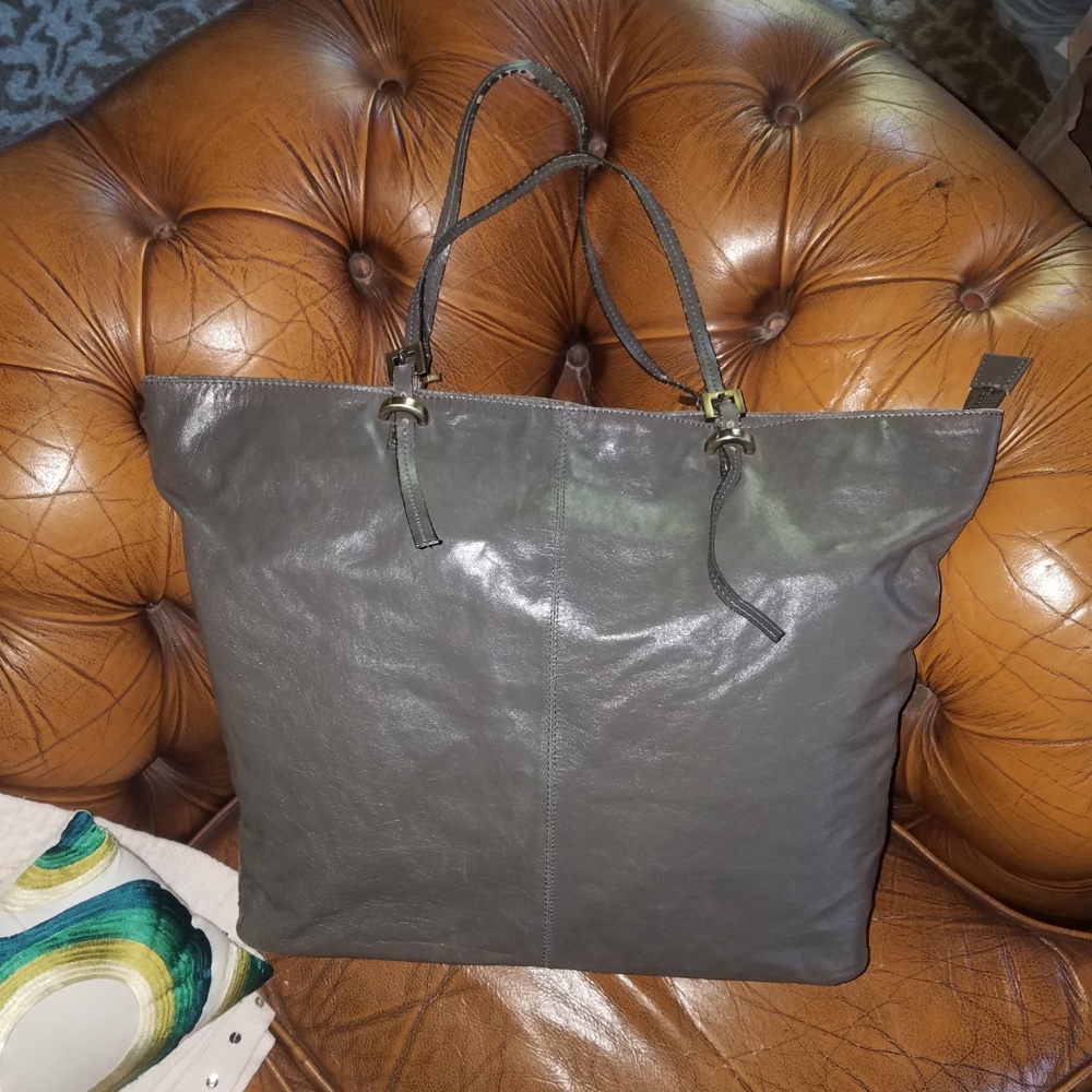 Garnet Hill Latico Gray Leather Tote Bag